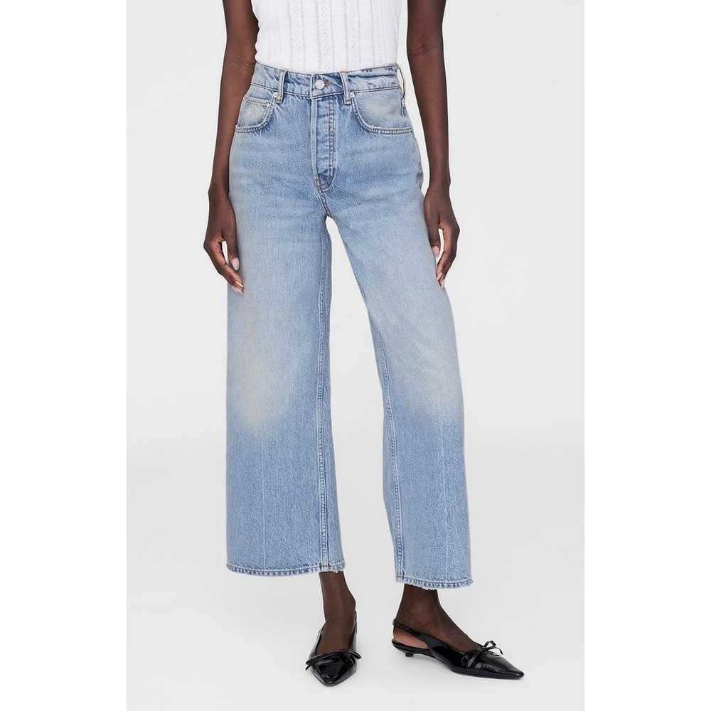 Anine Bing Heath Jean Wide Leg Baggy High Rise Vintage Blue Wash Cropped 27
